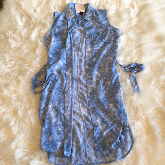 NWT Calvin Klein Blue/White Sleeveless Shirt Dress - Picture 8 of 11